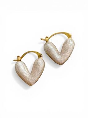 Heart Shape Pearl Like Huggie Hoop Earrings 14k Gold Plated